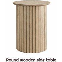 FORGEVIO Oak Effect Round Panelled Side Coffee Table Home Furniture in Beige