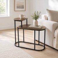 FORGEVIO Rustic Oak Finish 2 Tier Modern Sofa Side Coffee Table Living Room