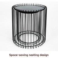 FORGEVIO 2Pcs Round Cage Mirror Top Coffee Side Table Set Living Room in Black