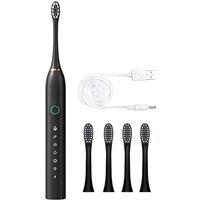 Ventryn Rechargeable Electric Toothbrush 4 Brush Heads 6 Modes USB Charging in Black | Size: 1