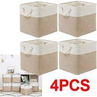 FLAVORA Beige 4PCS Fabric Foldable Storage Box Shelf Baskets | Size: 500mm