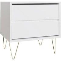 ERGOVEXA Bedside Cabinet 2 Drawer Bedroom Furniture Lamp Table Gold Legs in White