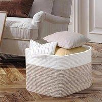 VOGREX White Brown Cotton Rope Storage Basket Toy Blanket Organiser