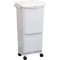 VOGREX 45L Dual Compartment Recycling Waste Bin Wheels Kitchen in White