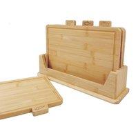 VOGREX 4 Pack Bamboo Chopping Boards 1CM Thick With Storage Rack in Beige