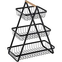 VOGREX 3 Tier Countertop Fruit Veg Bread Storage Rack Kitchen Basket in Black