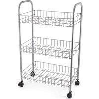VOGREX Silver 3-Tier Rolling Fruit Veg Storage Trolley Cart Kitchen Rack