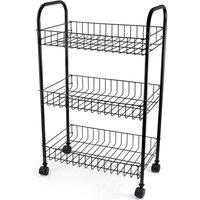 VOGREX Black 3-Tier Rolling Fruit Veg Storage Trolley Cart Kitchen Rack