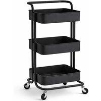 VOGREX Black 3-Tier Wheeled Storage Trolley Kitchen Bathroom Rack