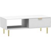 KORVIXA White Wooden Coffee Table w/Storage Gold Legs