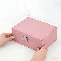 Ventryn Pink Large 2 Layer Leather Jewellery Storage Box Rings Necklaces