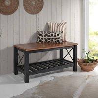 FORGEVIO Cottage Bench Black Painted Pine Wooden Seat Slatted Storage Shelf in Brown