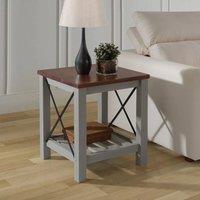 FORGEVIO Cottage Lamp Table Grey Painted Pine Wooden Side Table Storage Shelf