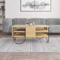 FORGEVIO Scratch Resistant 3 Tier Natural Oak Coffee Table Black Metal Frame in Brown