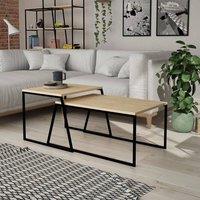 FORGEVIO Natural Oak Finish Set Of 2 Nesting Coffee Tables Scratch Resistant