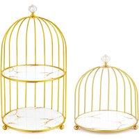 Havendro 2Pcs Gold Birdcage Cake Stand & Makeup Tray