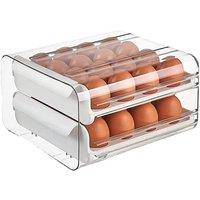 VOGREX Clear Double Layer 32 Egg Dispenser Fridge Storage Tray Box in White