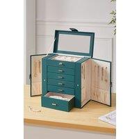 SHEONLY Women's Large Capacity Faux Leather Jewelry Storage Box for Storage & Display with Big Mirror in Green