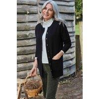 WoolOvers Women's Lambswool Crew Neck Cardigan in Black | Size: 2XL