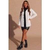 Femme Luxe Women's Distressed Oversized Shacket With Rock & Roll Back Slogan in White | Size: 12-14