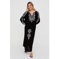 Raffya Women's Aurelia Kaftan Style Embroidered Maxi Dress in Black | Size: 12