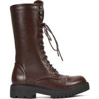 XY London Women's 'Vera' Mid-Calf Combat Heeled Ankle Boots in Brown | Size: 4