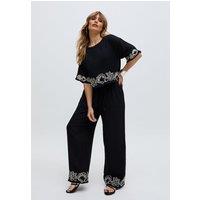 Raffya Women's Milly Wide Leg Embroidered Trouser In Black | Size: 10