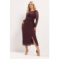 Yours Women's Brown Lace Side Twist Dress in Wine | Size: 20