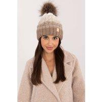 Love Lace Women's Winter Ombre Fleece Lined Beanie with Soft Pom Pom Wool Blend in Beige