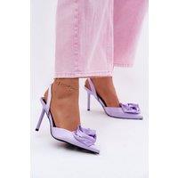 Love Lace Women's Satin High Heel Sandals with Rose Applique Evening Wedding in Violet | Size: 5.5