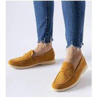 Love Lace Women's Elegant Suede Slip On Loafers with Flexible Durable Sole in Mustard | Size: 4.5
