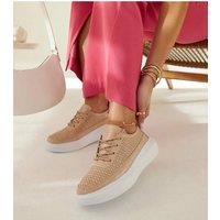 Love Lace Women's Lace Up Platform Sneakers in with White Rubber Sole in Beige | Size: 5.5