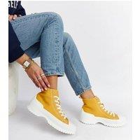 Love Lace Women's Comfort Mid Heel Ankle Lace Up Sneakers Rubber Everyday Durable in Mustard | Size: 5.5