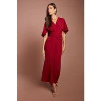 Coast Women's V Neck Short Sleeve Ruched Midi Dress in Burgundy | Size: 10
