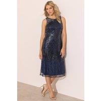 Klass. Women's Embellished Mesh Midi Dress in Midnight | Size: 10