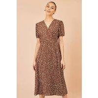 Yumi Women's Spot Midi Dress With Split Hemline in Brown | Size: 16
