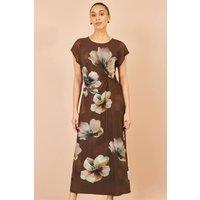 Yumi Women's Mesh Floral Midi Dress in Brown | Size: 12