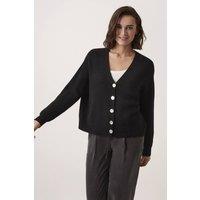 Celtic & Co Women's Slouchy Ribbed V-Neck Cardigan in Black | Size: Medium/Large