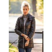 Monomoi Women's 'Sofia' Detachable Hood Three Quarter Leather Jacket in Black | Size: 12