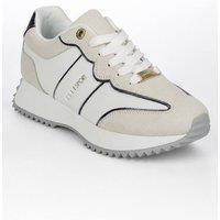 Elle Sport Women's Leather Chunky Sole Lace Up Trainers in Warm White | Size: 5