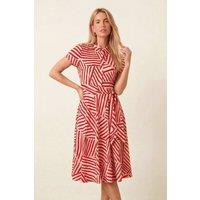 Style Cheat Women's Red & White Geometric Stripe Midi Shirt Dress | Size: 10