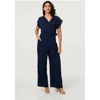 Izabel London Women's Cap Sleeve Relaxed Tie Waist Jumpsuit in Navy | Size: 16