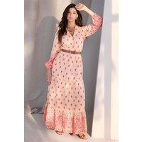 Sea Glass Women's Printed Long Sleeve Tiered Maxi Dress in Light Pink | Size: 18