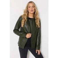 Long Tall Sally Women's Tall Premium Leather Biker Jacket in Olive | Size: 16