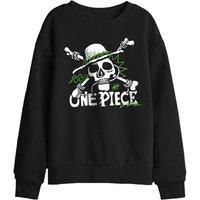 One Piece Green Doodle Jolly Roger Logo Kids Sweatshirt, Black | Size: 7-8 Years