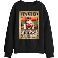 One Piece Buggy The Clown Pirate Wanted Poster Kids Sweatshirt, Black | Size: 7-8 Years