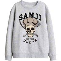 One Piece Sanji Collegic Skull Kids Sweatshirt, Athletic Heather in Grey | Size: 12-13 Years