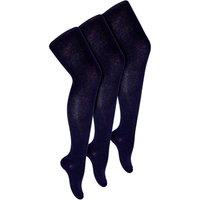 Sock Snob Girl's 3 Pack Plain Soft Breathable Cotton School Tights in Navy | Size: 11-12 Years