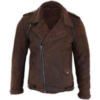 TruClothing Men's Cross Zip Leather Biker Jacket in Brown | Size: Large