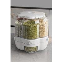 Living and Home 6-Gird Round Cereal Dispenser Rotating Food Organizer Dry Grain Storage for Kitchen in White